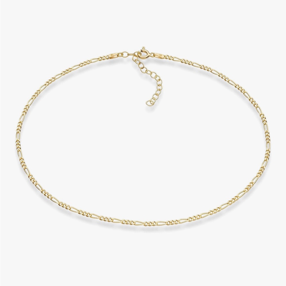 Italian 18K Gold Over 925 Sterling Silver Figaro Chain Choker Necklace